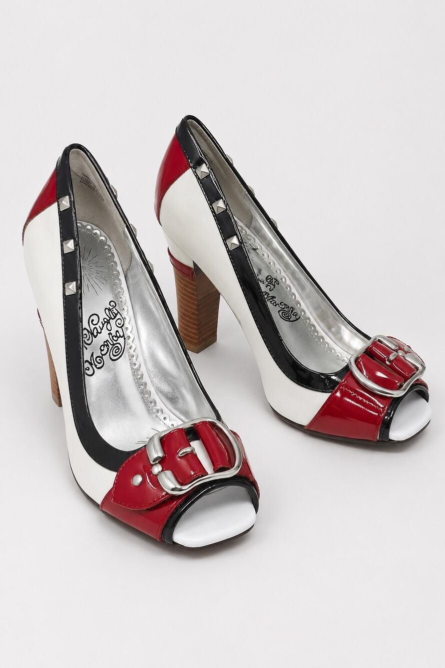Naughty Monkey Peep-Toe Patent Leather Heels – Women’s Size 8.5 – Studded Pumps